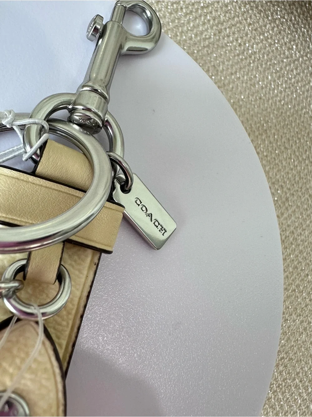 Coach Trigger Snap Leather Keychain Bag Charm  in Hay Silver Hardware CAU86
